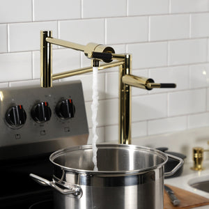 Kaiser KS4702CKL Single-Hole Deck Mount Pot Filler, Polished Brass