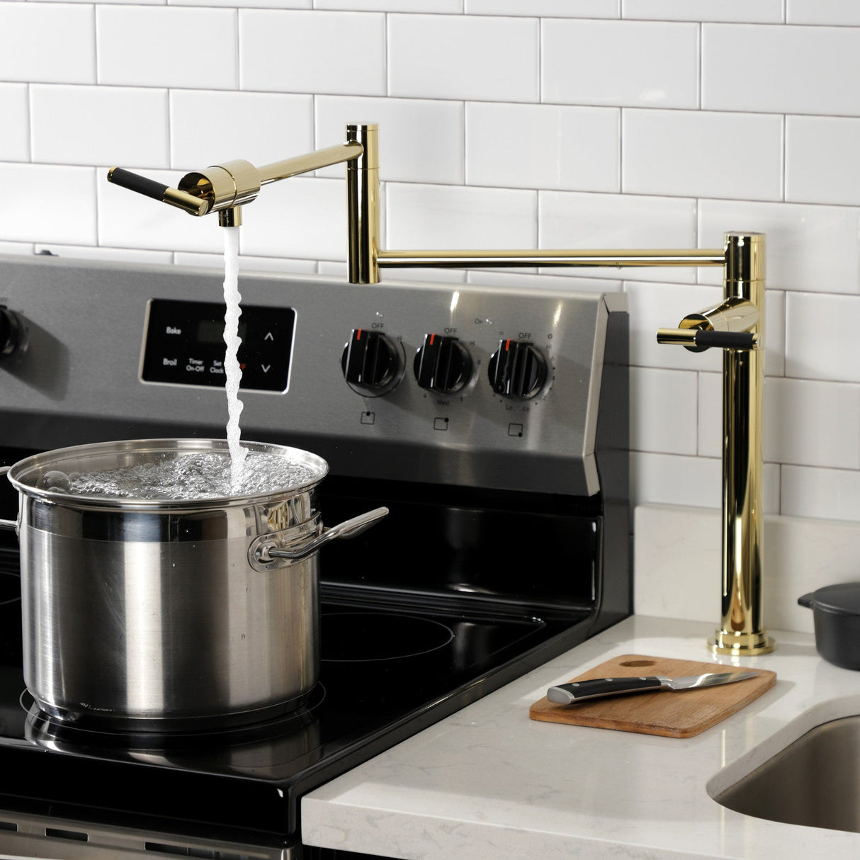 Kaiser KS4702CKL Single-Hole Deck Mount Pot Filler, Polished Brass