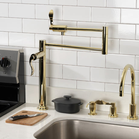 NuWave KS4702DFL Single-Hole Deck Mount Pot Filler, Polished Brass