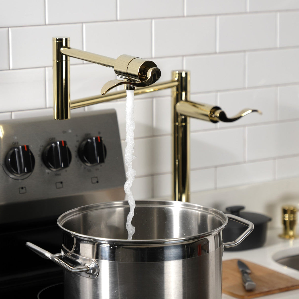 NuWave KS4702DFL Single-Hole Deck Mount Pot Filler, Polished Brass