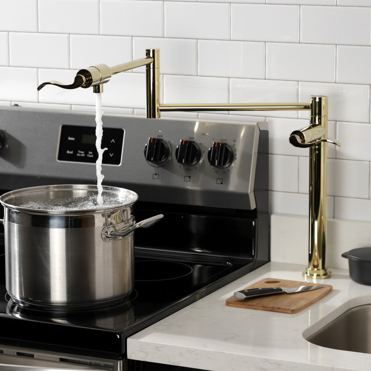 NuWave KS4702DFL Single-Hole Deck Mount Pot Filler, Polished Brass