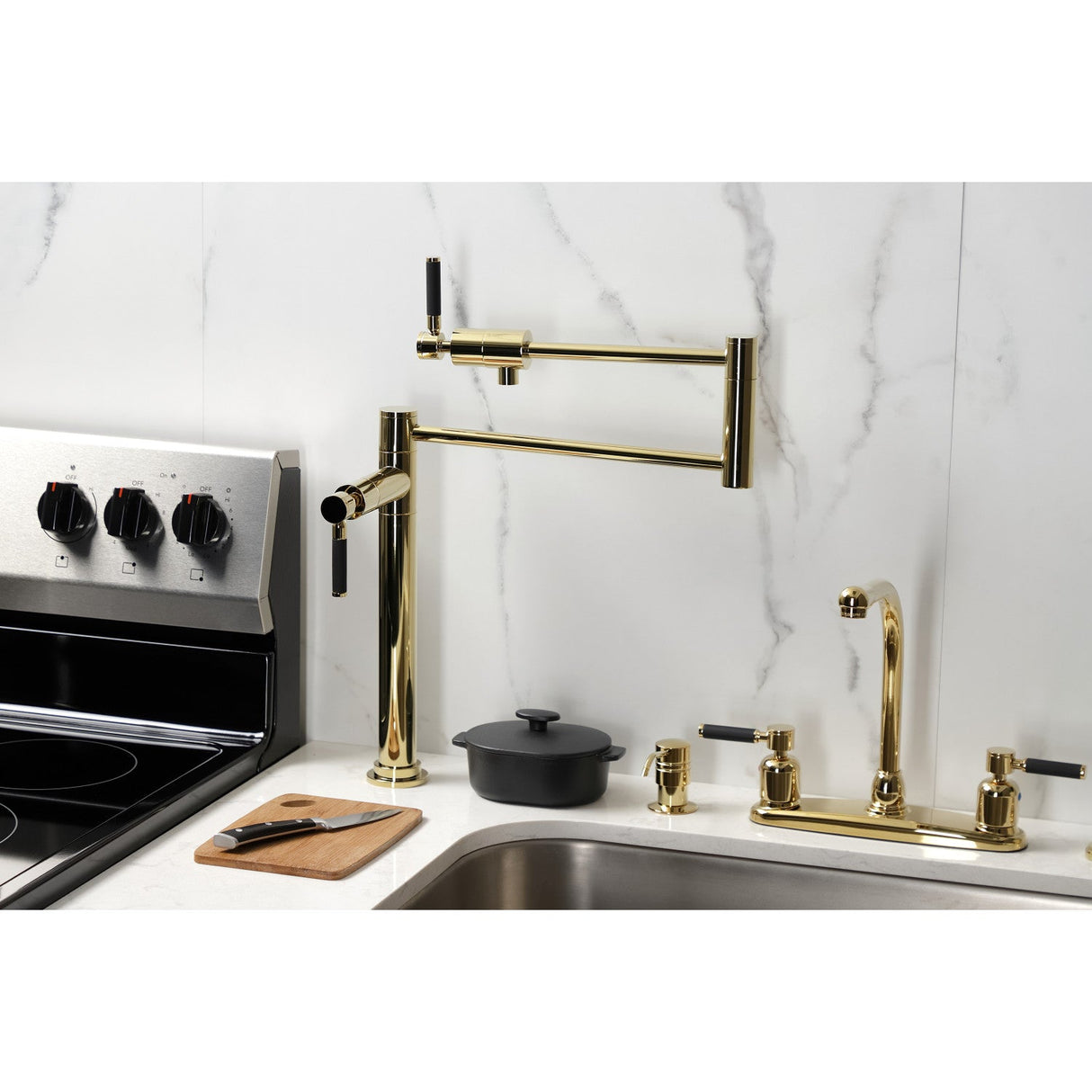 Kaiser KS4702DKL Single-Hole Deck Mount Pot Filler, Polished Brass
