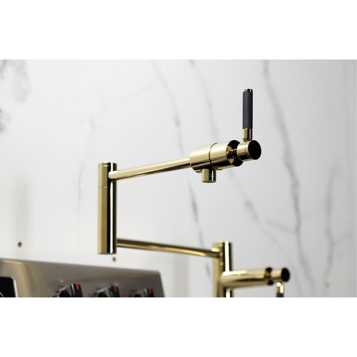 Kaiser KS4702DKL Single-Hole Deck Mount Pot Filler, Polished Brass