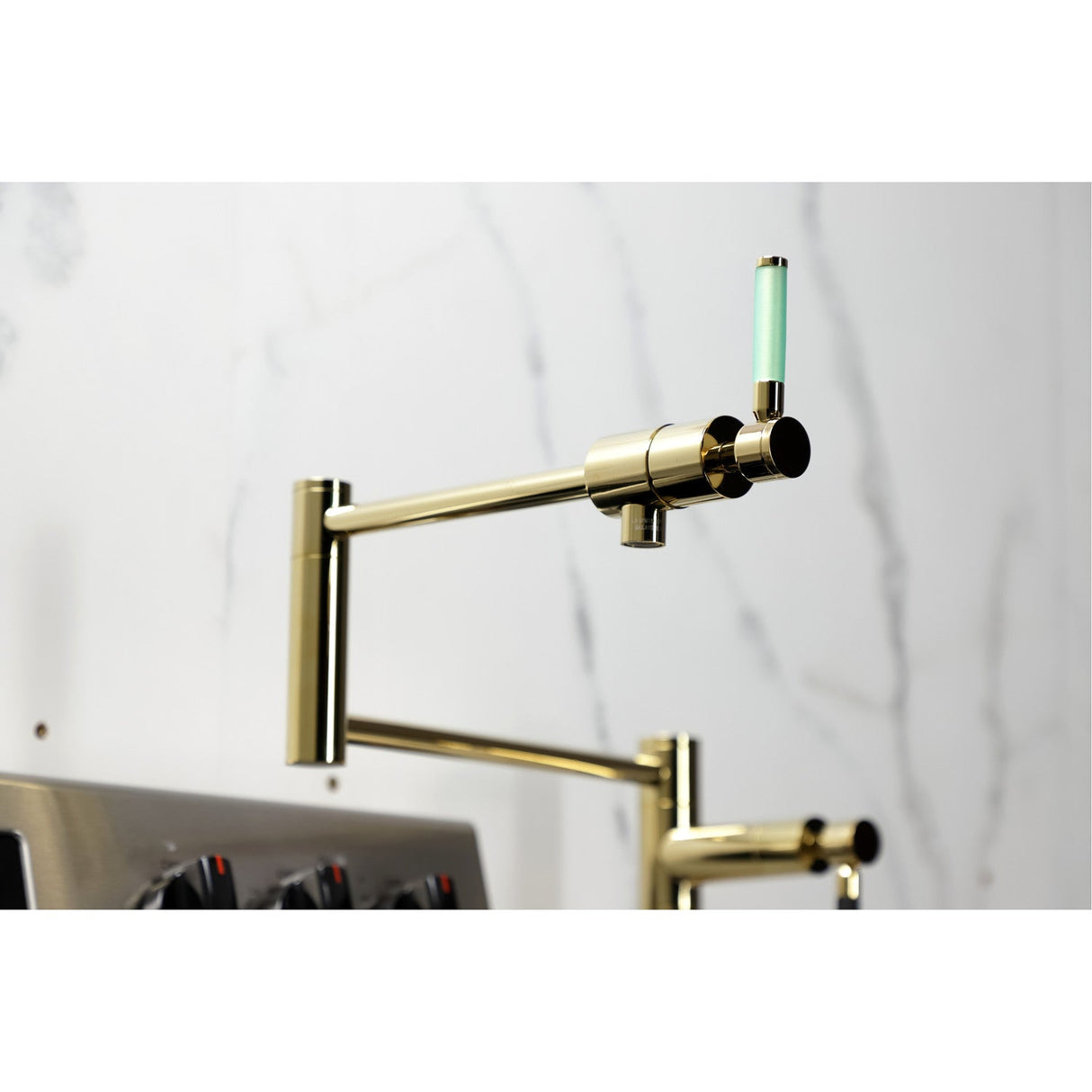Kaiser KS4702DKL Single-Hole Deck Mount Pot Filler, Polished Brass