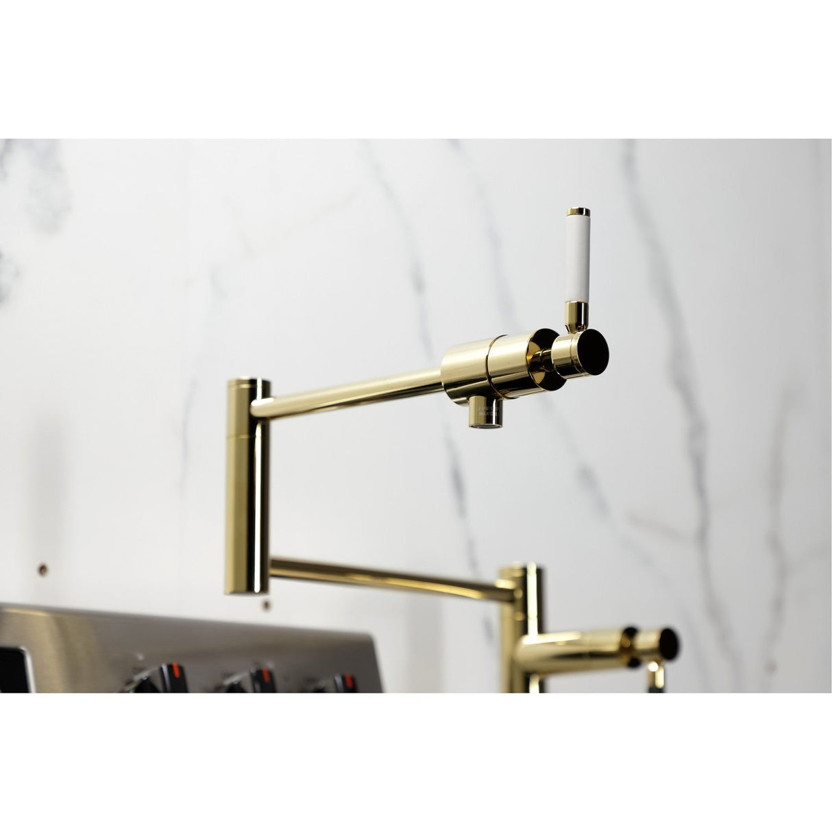 Kaiser KS4702DKL Single-Hole Deck Mount Pot Filler, Polished Brass