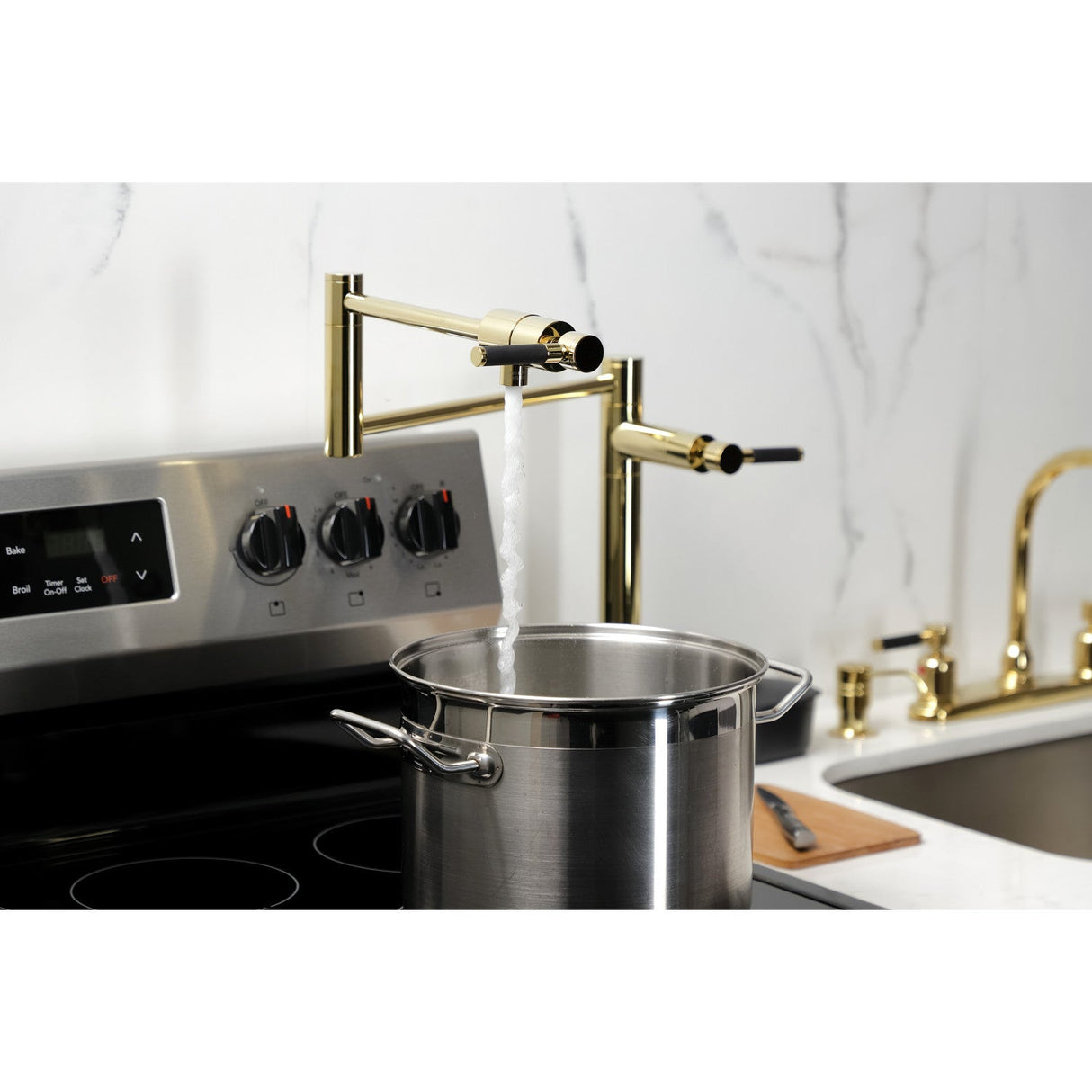 Kaiser KS4702DKL Single-Hole Deck Mount Pot Filler, Polished Brass