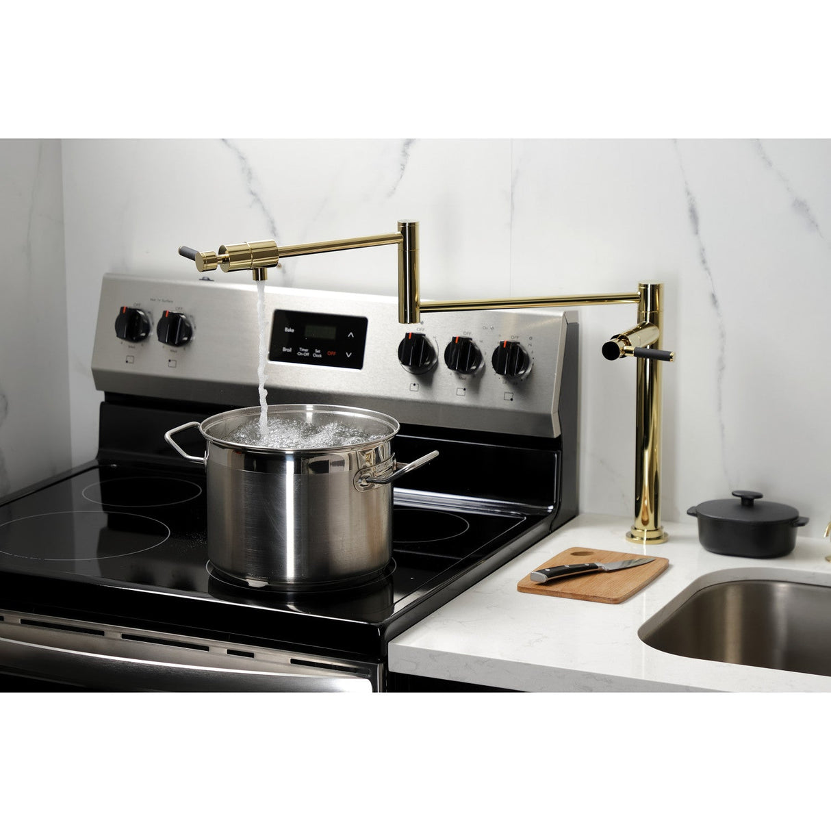 Kaiser KS4702DKL Single-Hole Deck Mount Pot Filler, Polished Brass