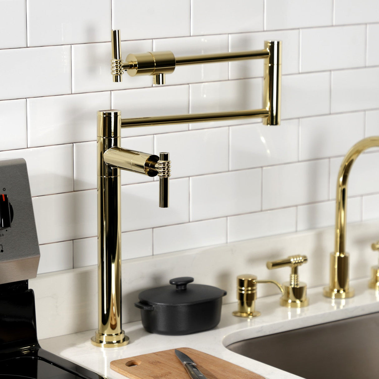Milano KS4702ML Single-Hole Deck Mount Pot Filler, Polished Brass
