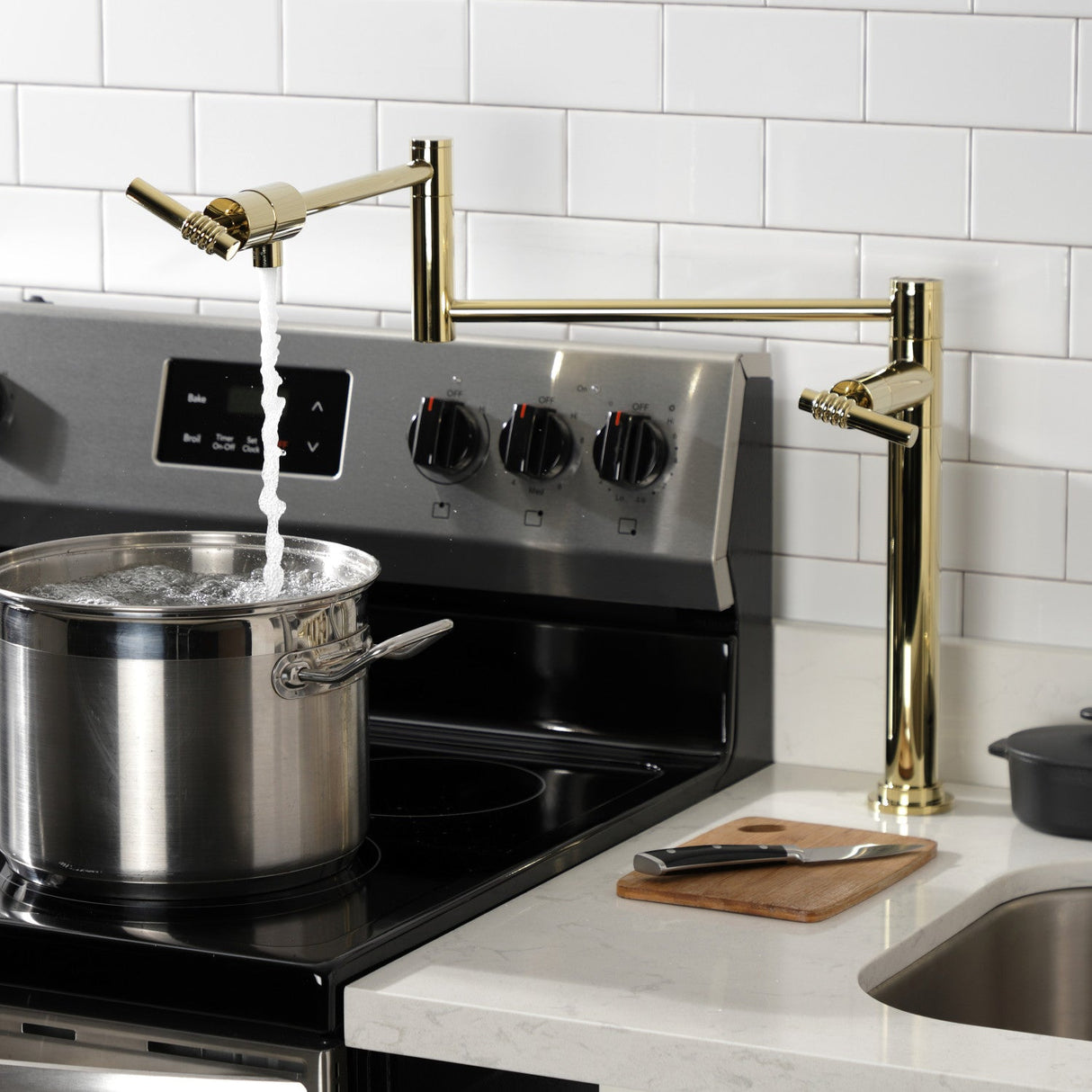 Milano KS4702ML Single-Hole Deck Mount Pot Filler, Polished Brass