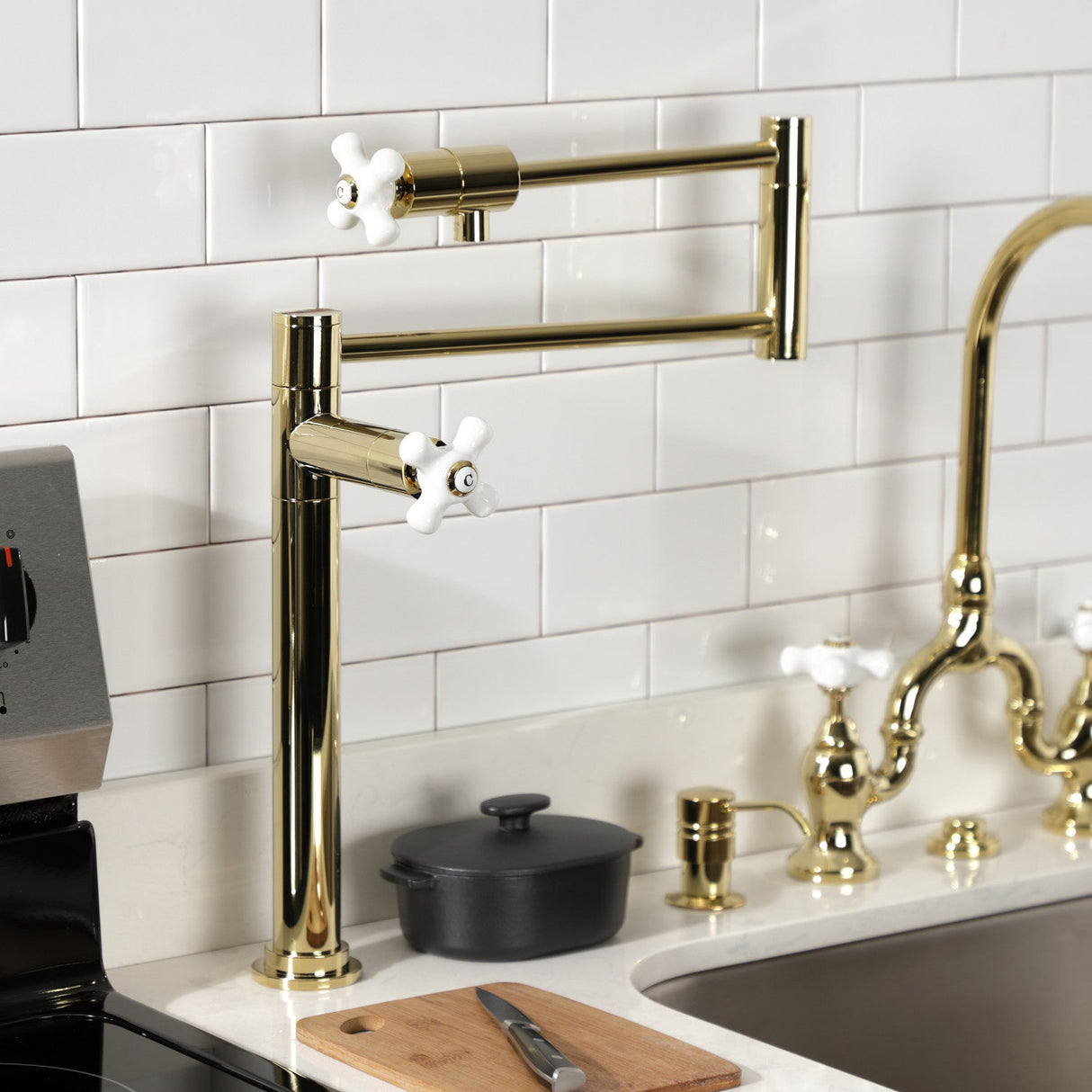 Metropolitan KS4702PX Single-Hole Deck Mount Pot Filler, Polished Brass