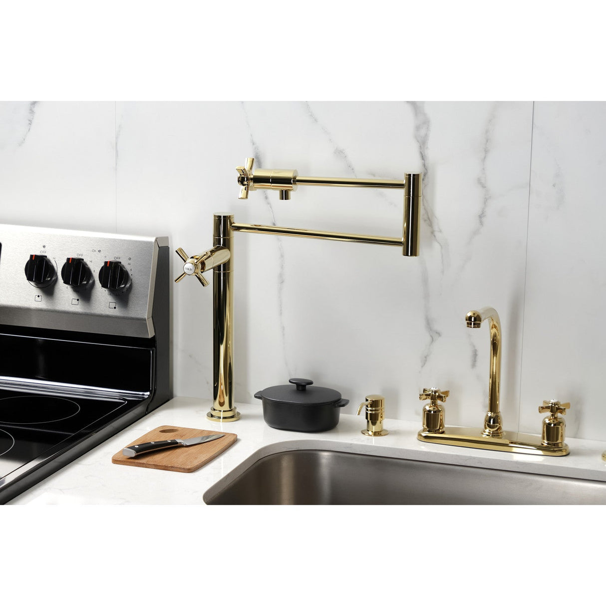 Millennium KS4702ZX Single-Hole Deck Mount Pot Filler, Polished Brass