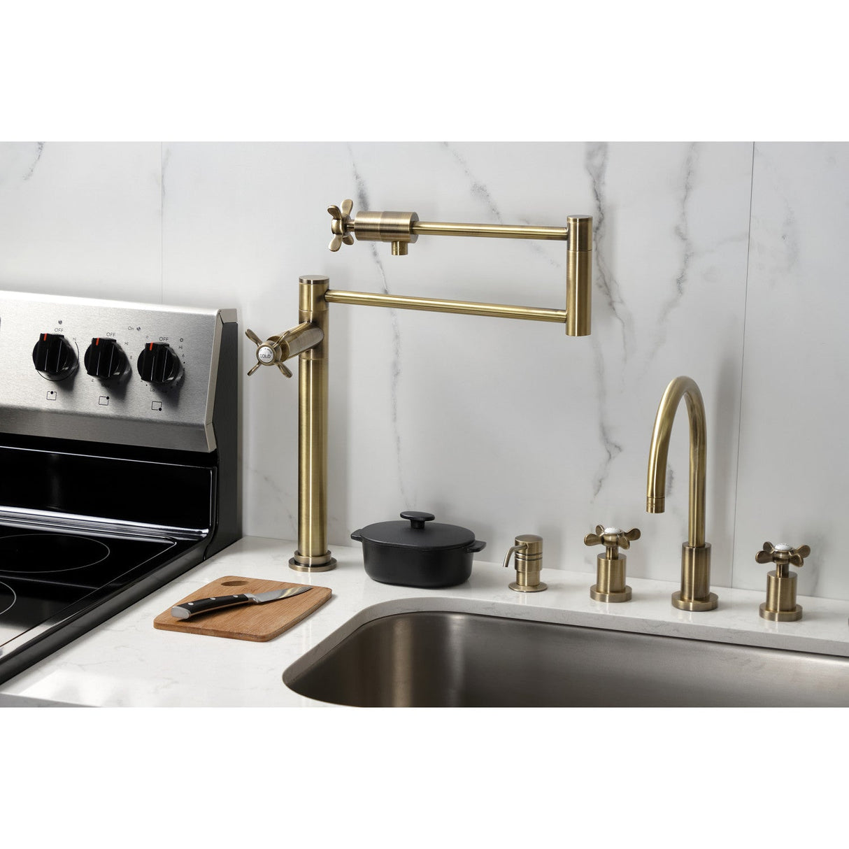 Essex KS4703BEX Single-Hole Deck Mount Pot Filler, Antique Brass