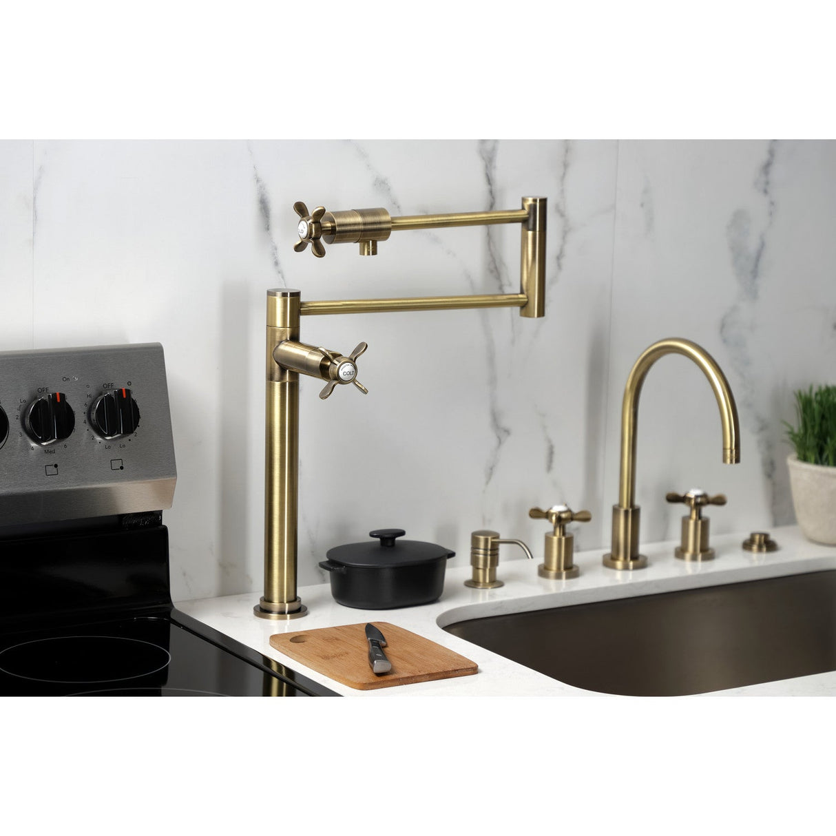 Essex KS4703BEX Single-Hole Deck Mount Pot Filler, Antique Brass