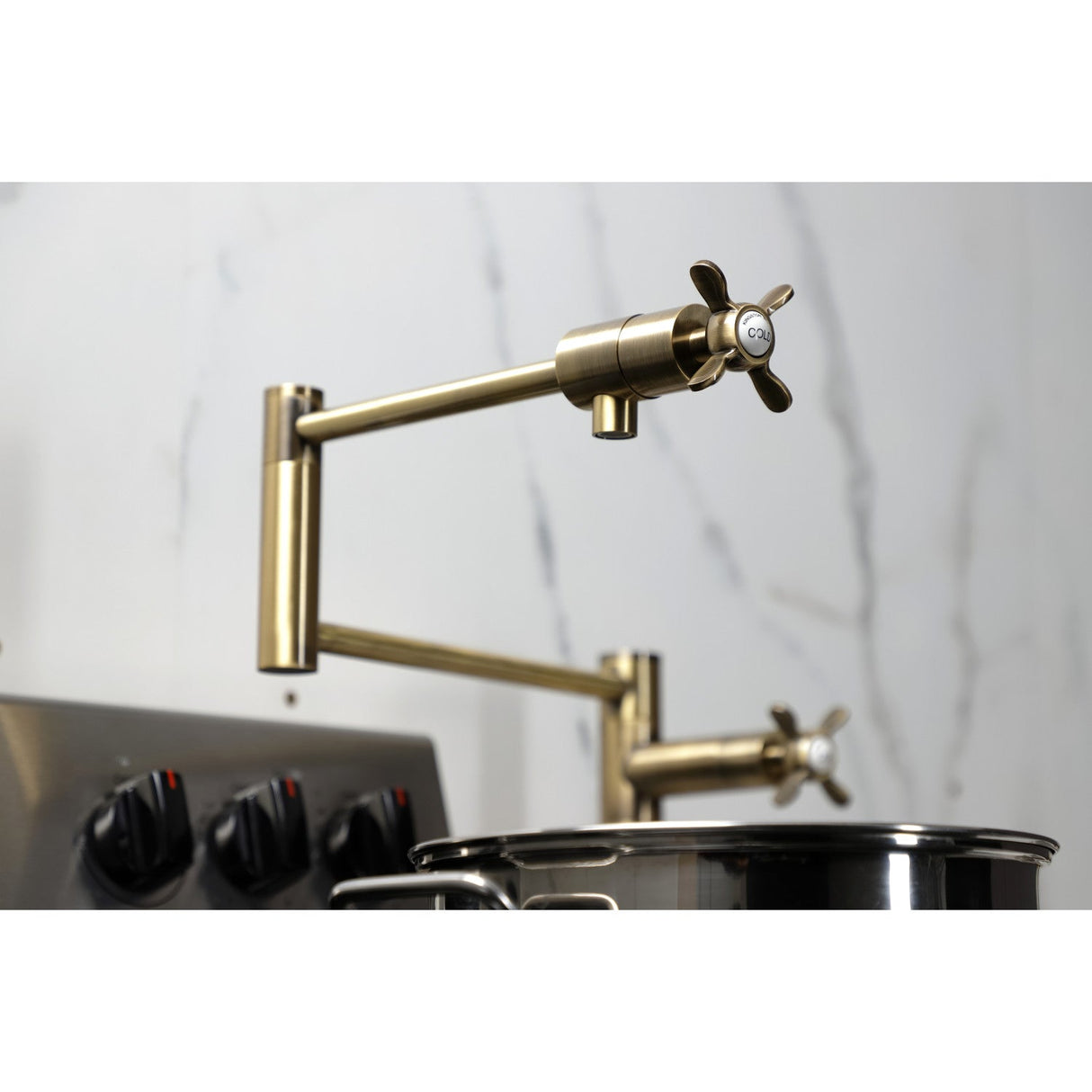 Essex KS4703BEX Single-Hole Deck Mount Pot Filler, Antique Brass