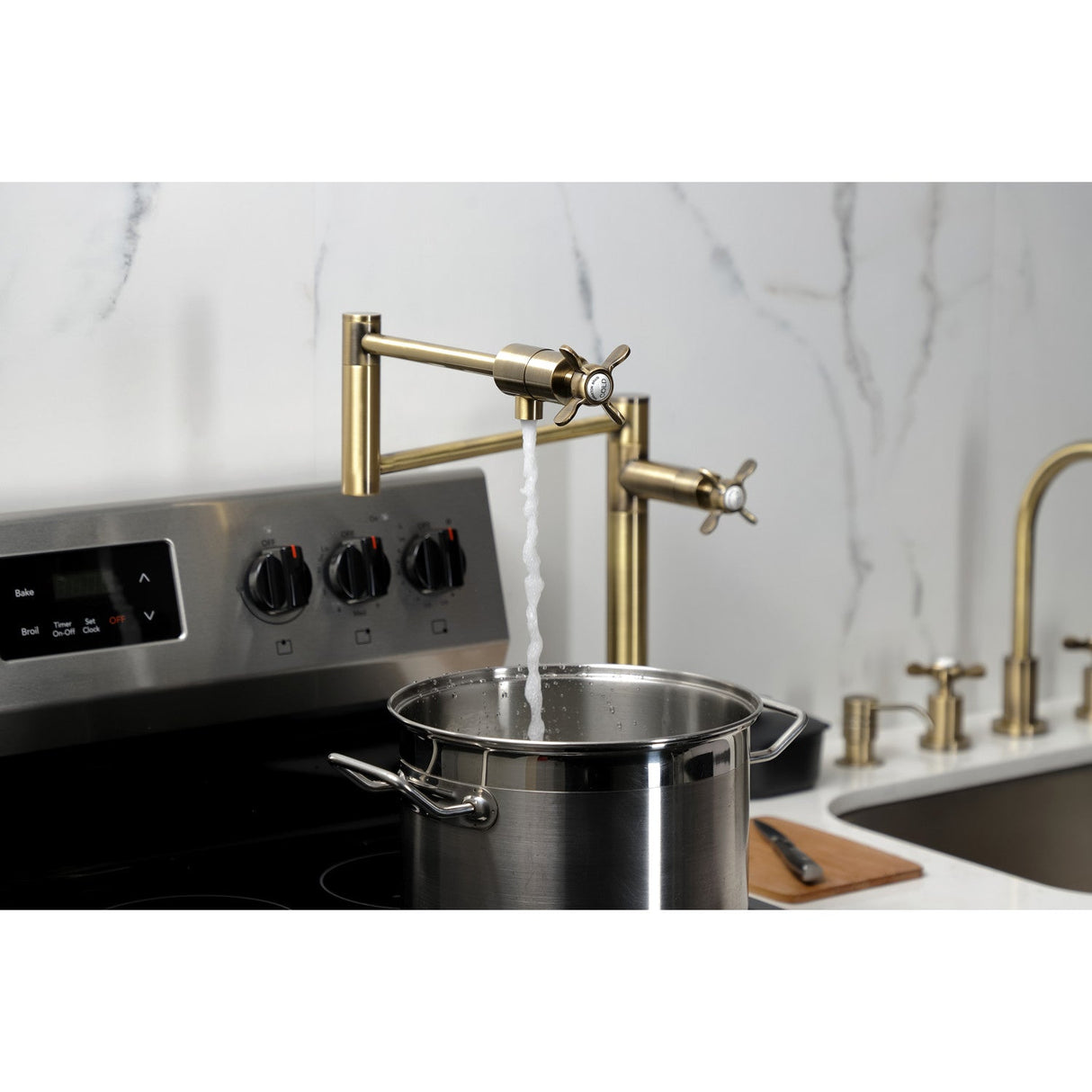 Essex KS4703BEX Single-Hole Deck Mount Pot Filler, Antique Brass