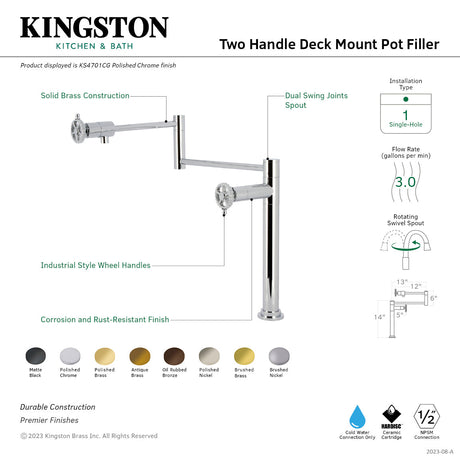 Fuller KS4703CG Two-Handle Deck Mount Pot Filler, Antique Brass