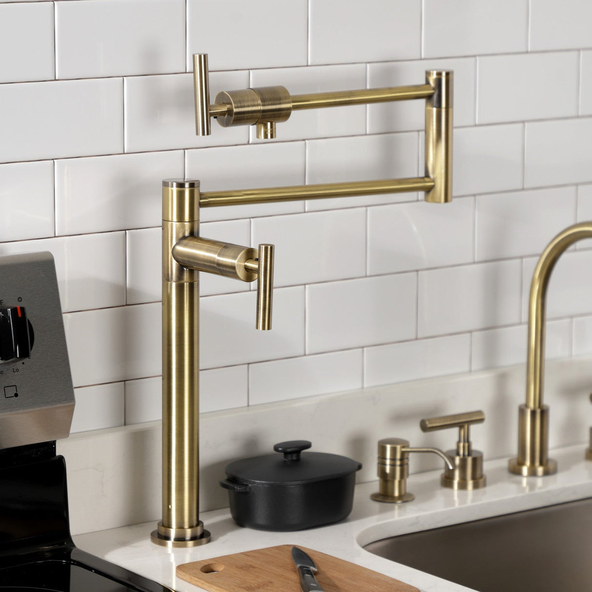 Manhattan KS4703CML Single-Hole Deck Mount Pot Filler, Antique Brass