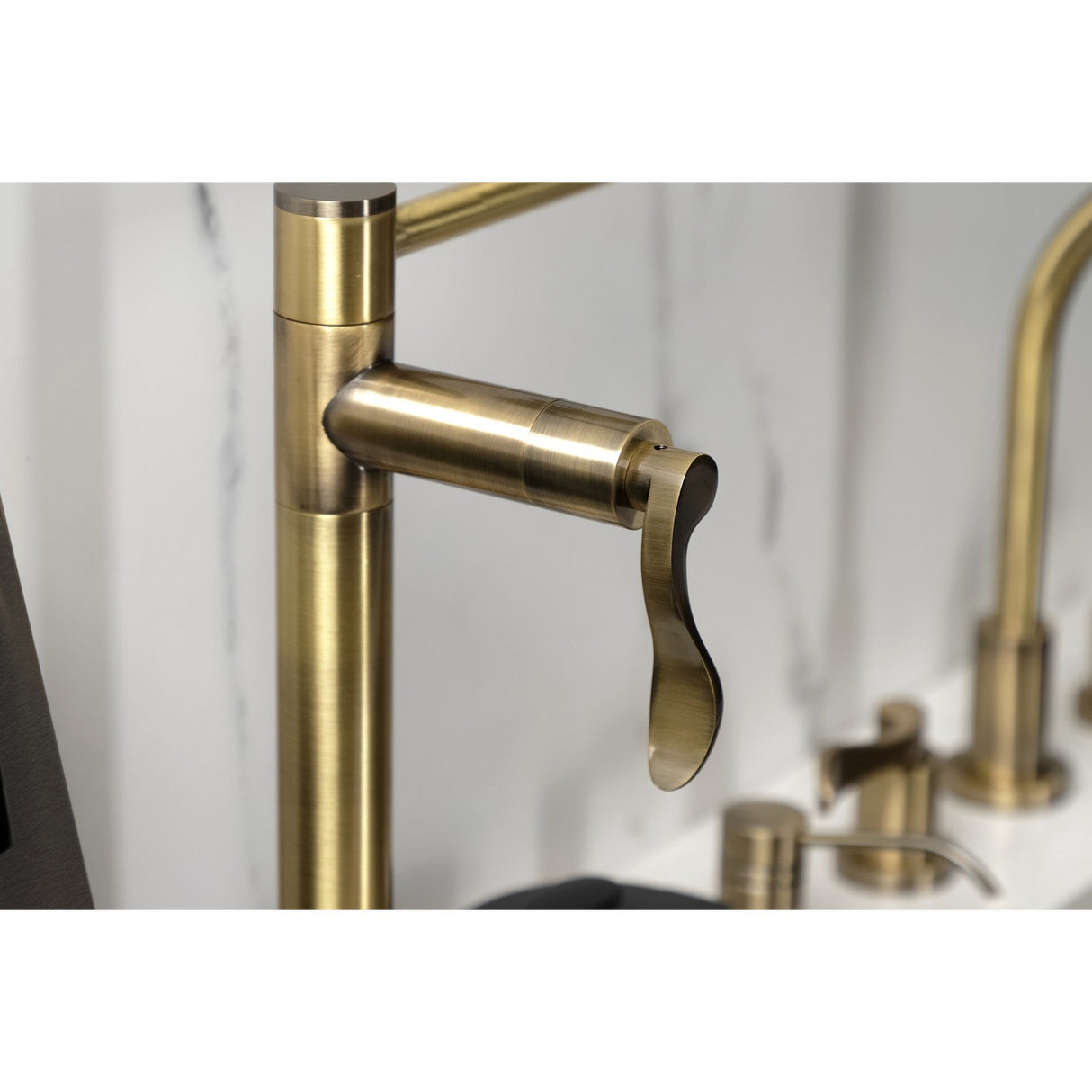 NuWave KS4703DFL Single-Hole Deck Mount Pot Filler, Antique Brass