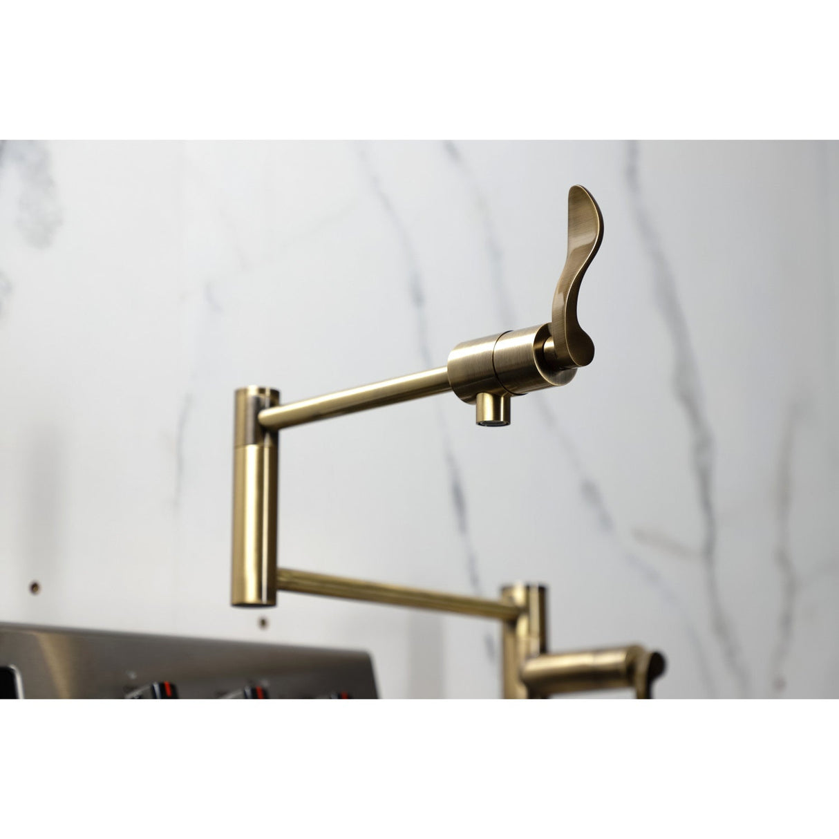NuWave KS4703DFL Single-Hole Deck Mount Pot Filler, Antique Brass