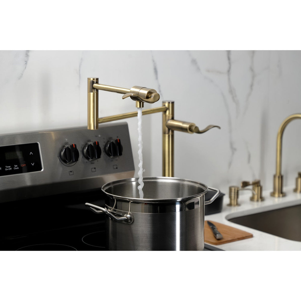 NuWave KS4703DFL Single-Hole Deck Mount Pot Filler, Antique Brass