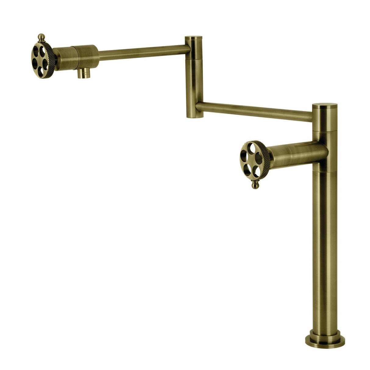 Webb KS4703RKX Two-Handle 1-Hole Deck Mount Pot Filler Faucet with Knurled Handle, Antique Brass