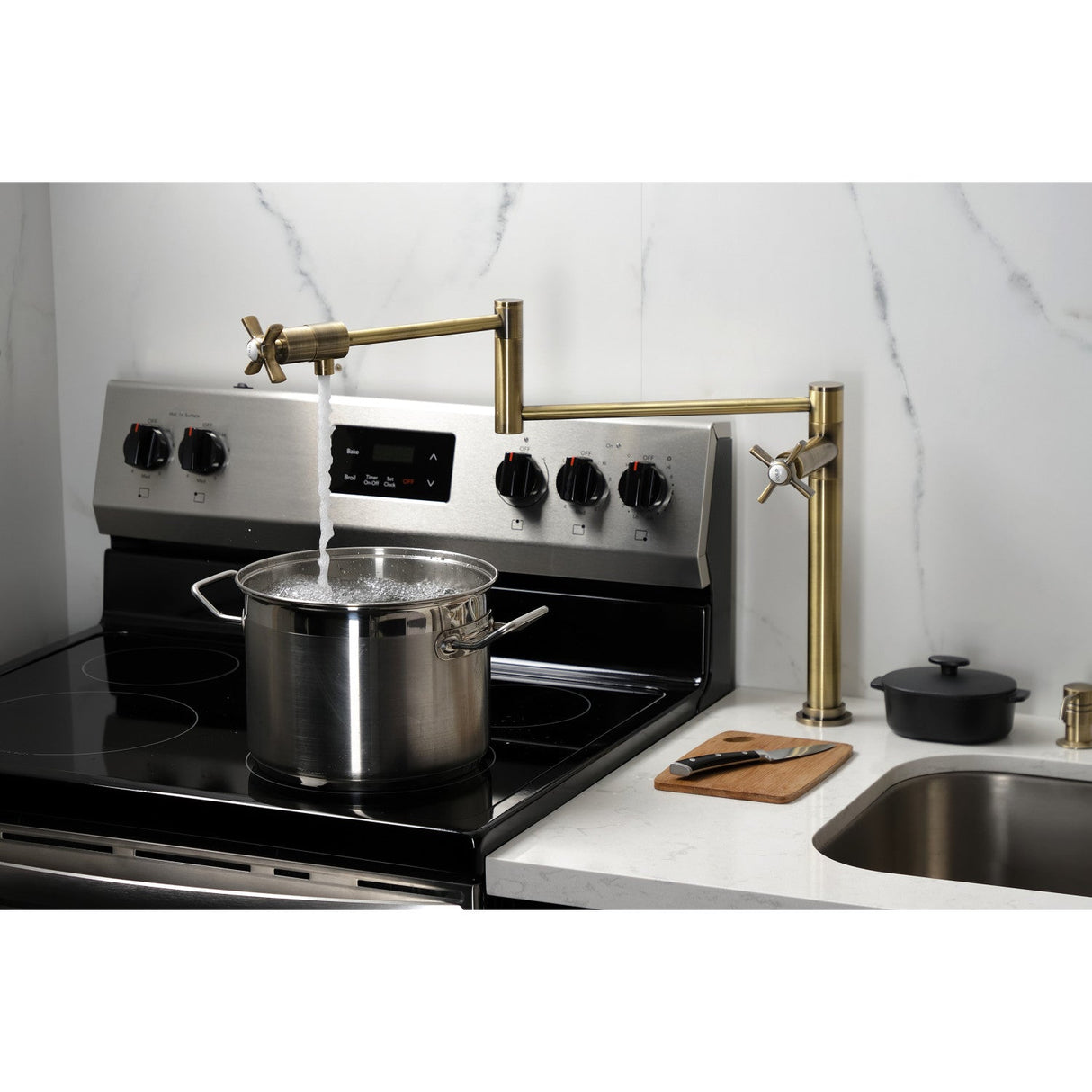Millennium KS4703ZX Single-Hole Deck Mount Pot Filler, Antique Brass