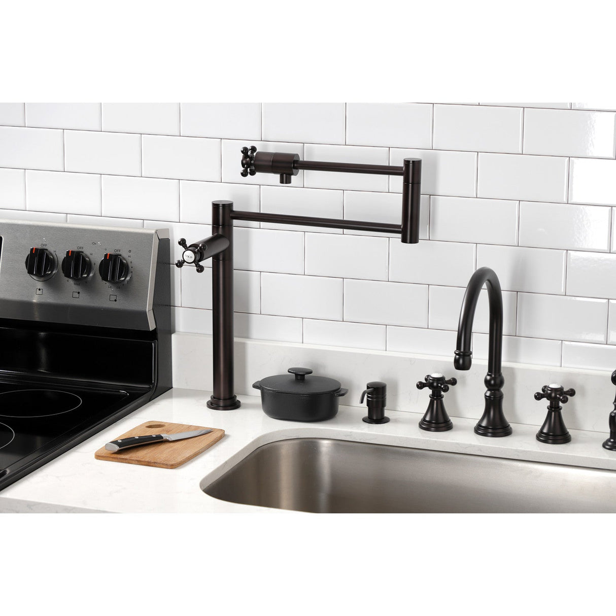 Metropolitan KS4705BX Single-Hole Deck Mount Pot Filler, Oil Rubbed Bronze