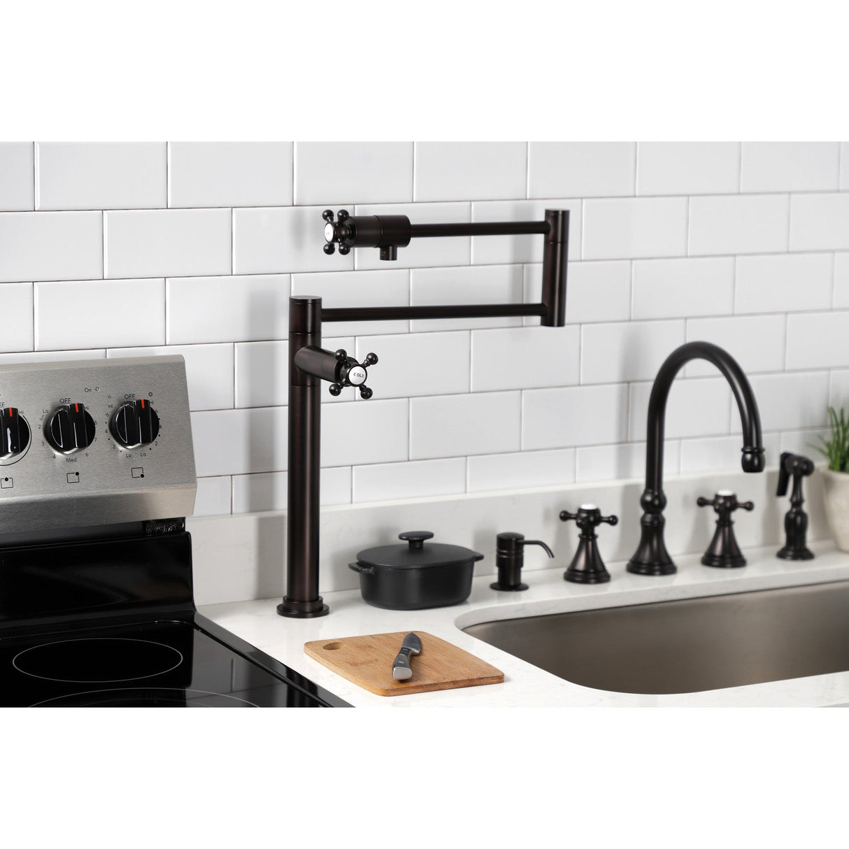 Metropolitan KS4705BX Single-Hole Deck Mount Pot Filler, Oil Rubbed Bronze