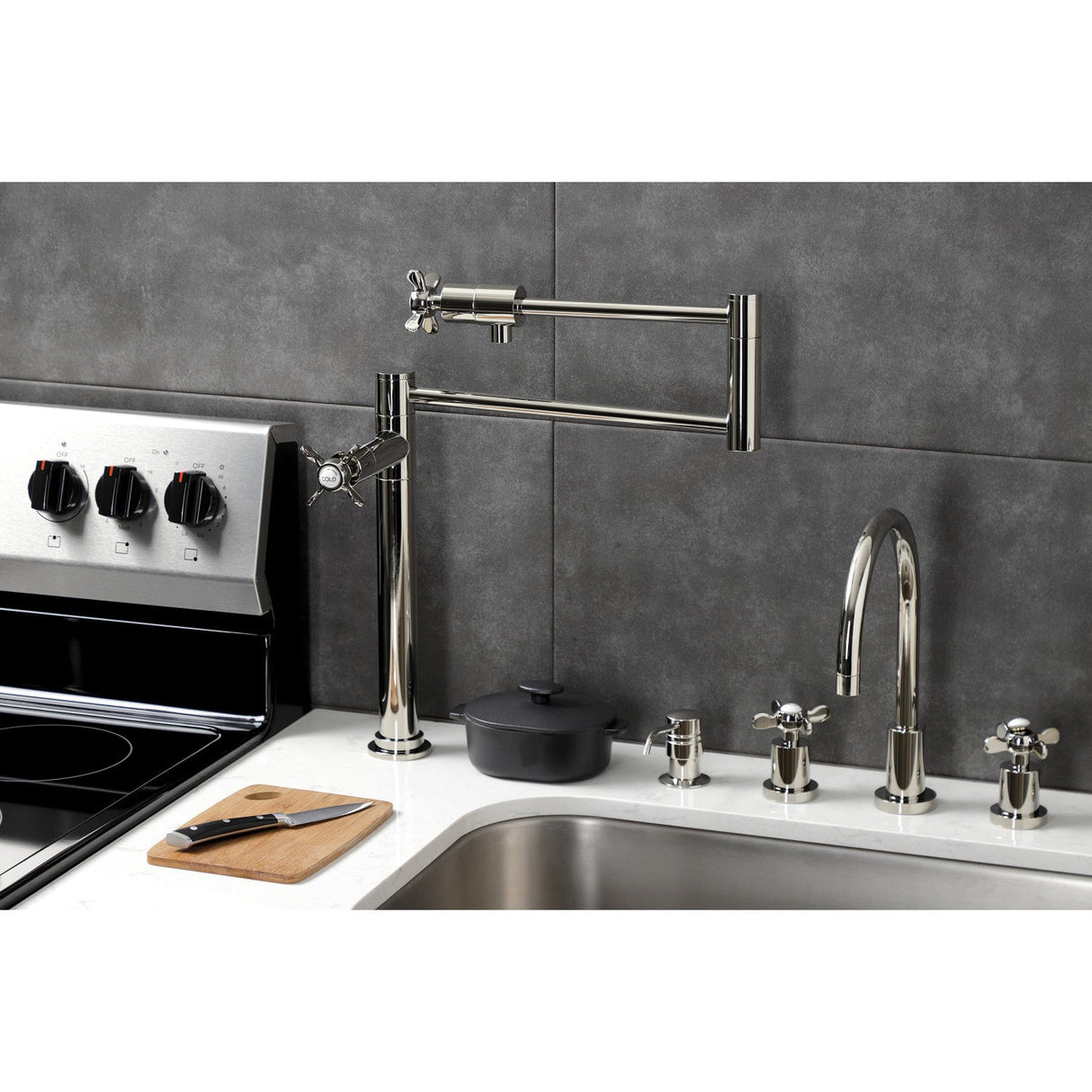Essex KS4706BEX Single-Hole Deck Mount Pot Filler, Polished Nickel