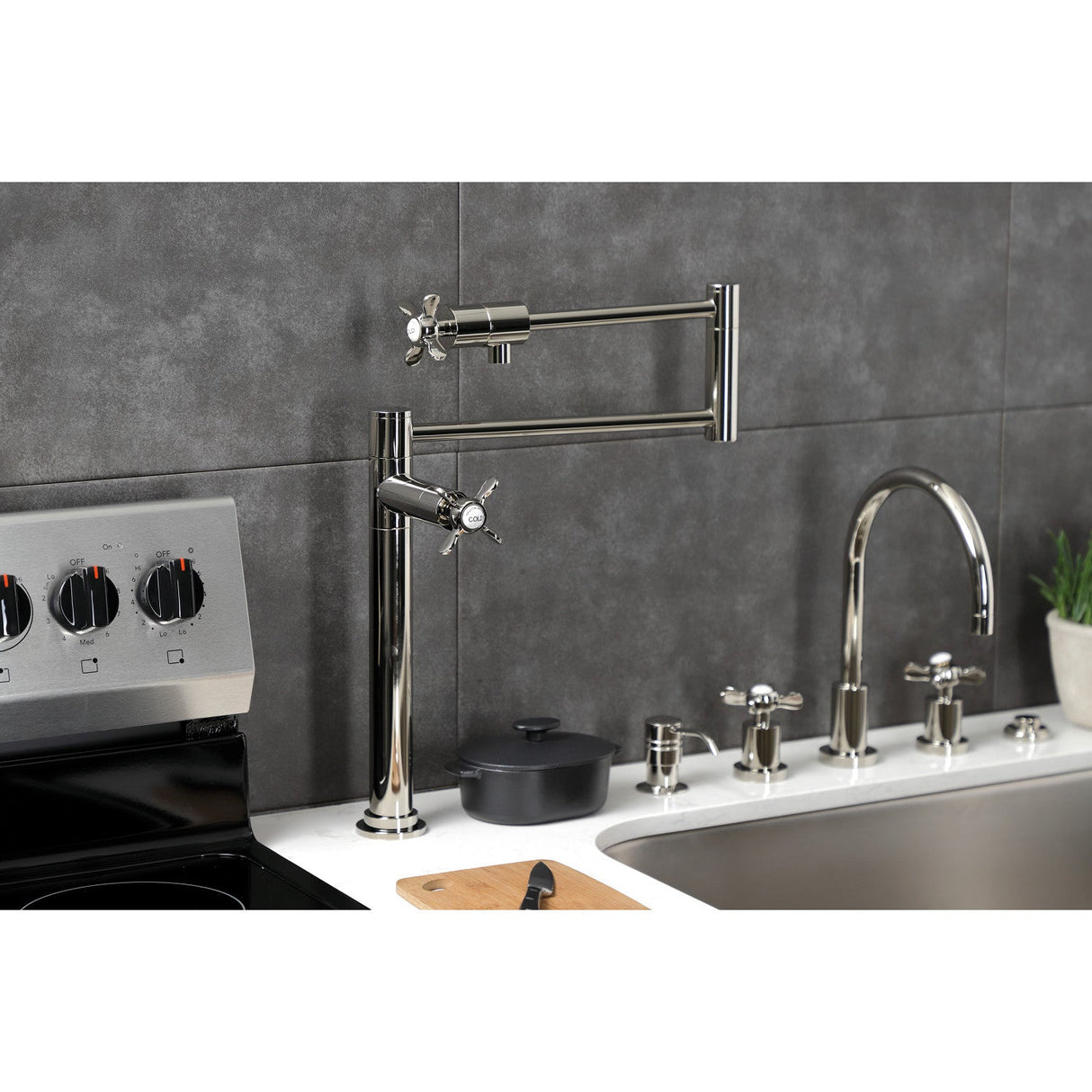 Essex KS4706BEX Single-Hole Deck Mount Pot Filler, Polished Nickel