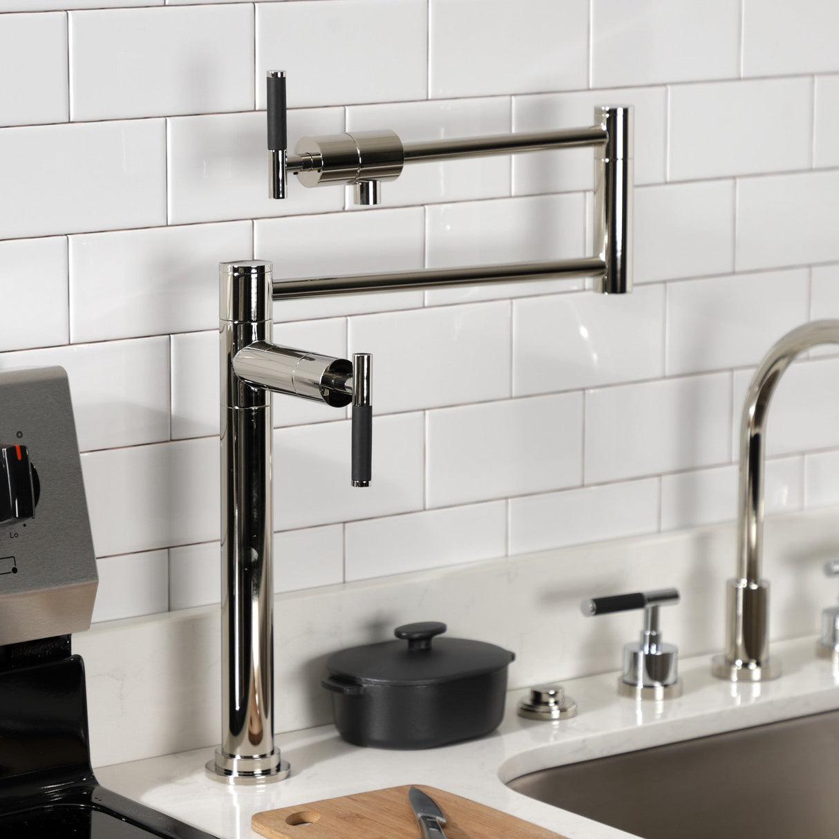Kaiser KS4706CKL Single-Hole Deck Mount Pot Filler, Polished Nickel