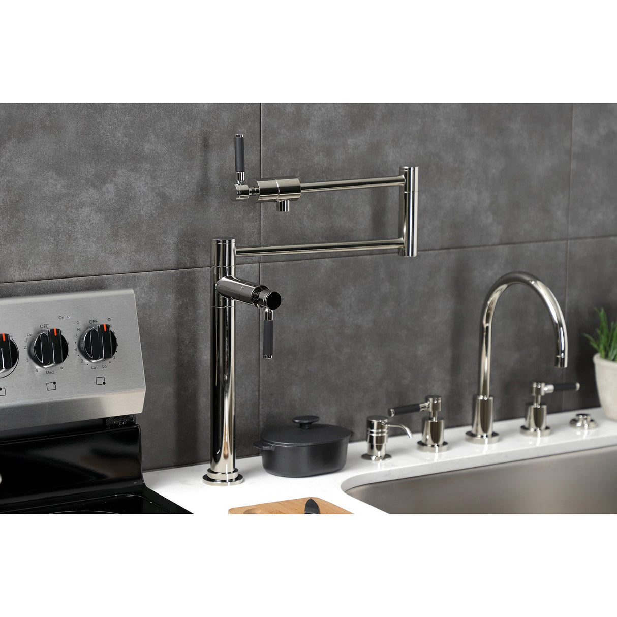 Kaiser KS4706DKL Single-Hole Deck Mount Pot Filler, Polished Nickel