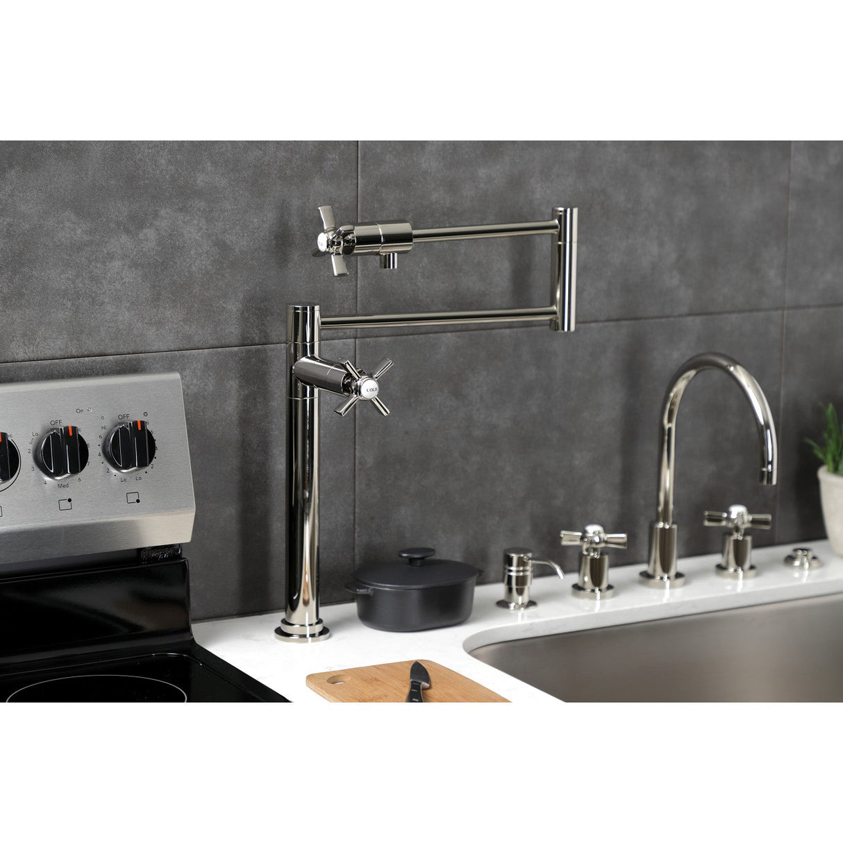 Millennium KS4706ZX Single-Hole Deck Mount Pot Filler, Polished Nickel
