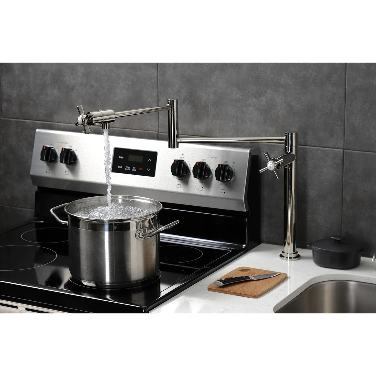 Millennium KS4706ZX Single-Hole Deck Mount Pot Filler, Polished Nickel