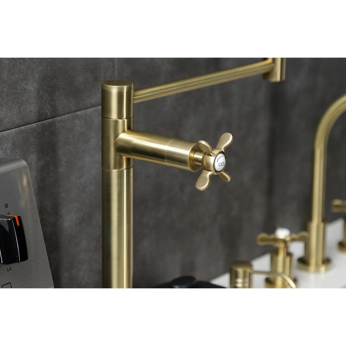 Essex KS4707BEX Single-Hole Deck Mount Pot Filler, Brushed Brass