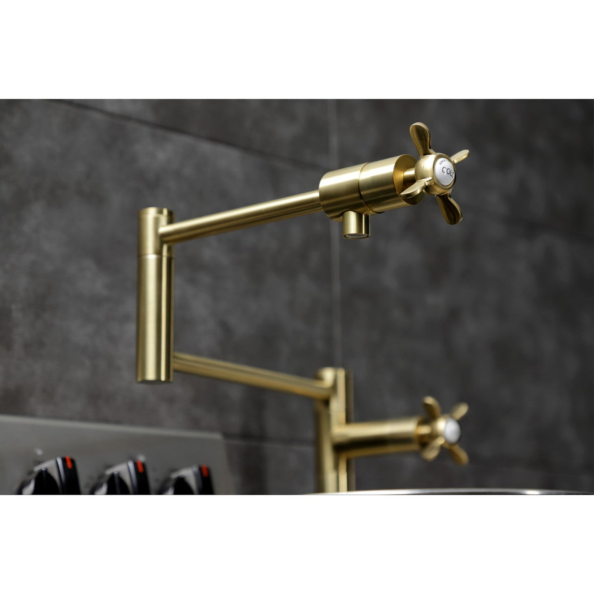 Essex KS4707BEX Single-Hole Deck Mount Pot Filler, Brushed Brass