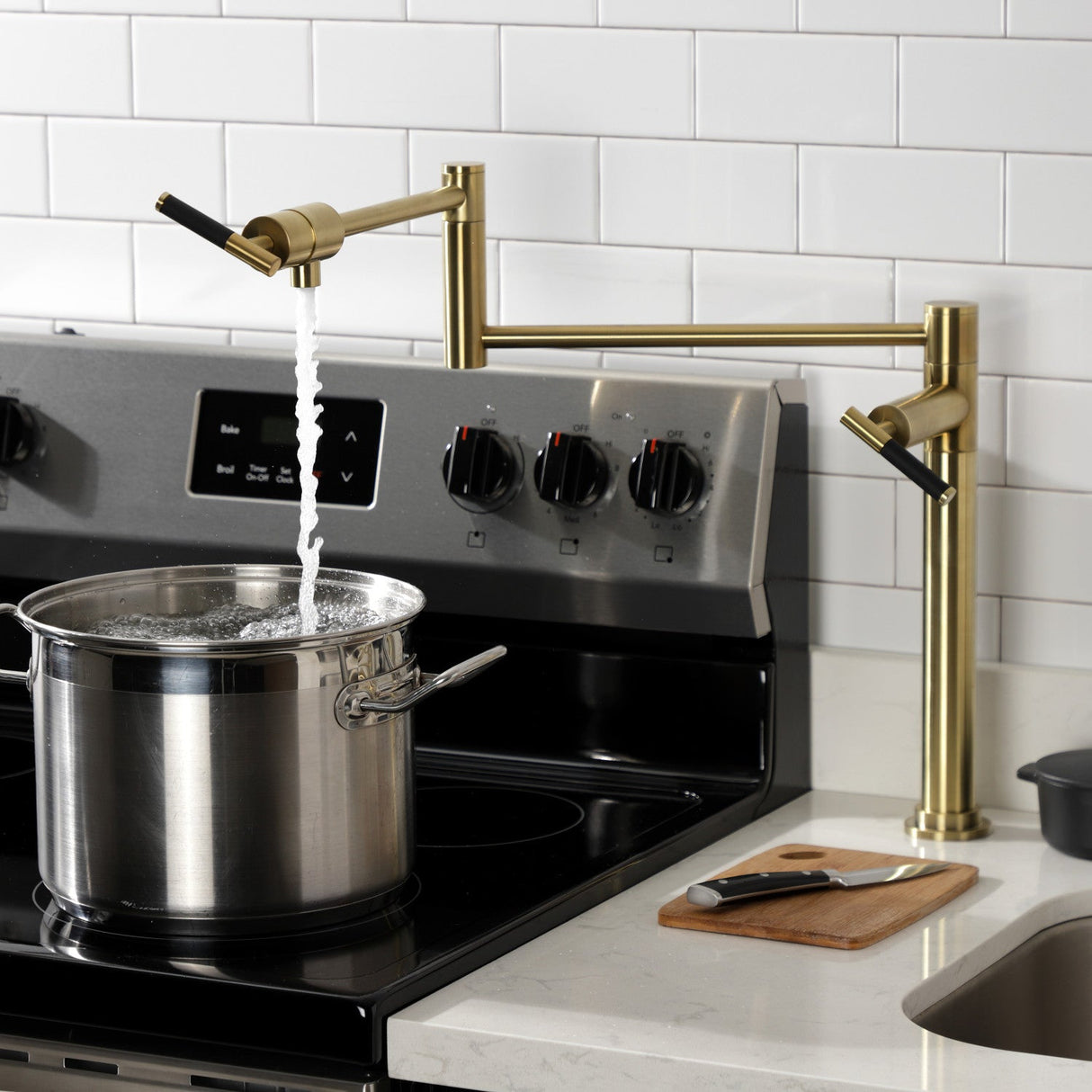 Kaiser KS4707CKL Single-Hole Deck Mount Pot Filler, Brushed Brass