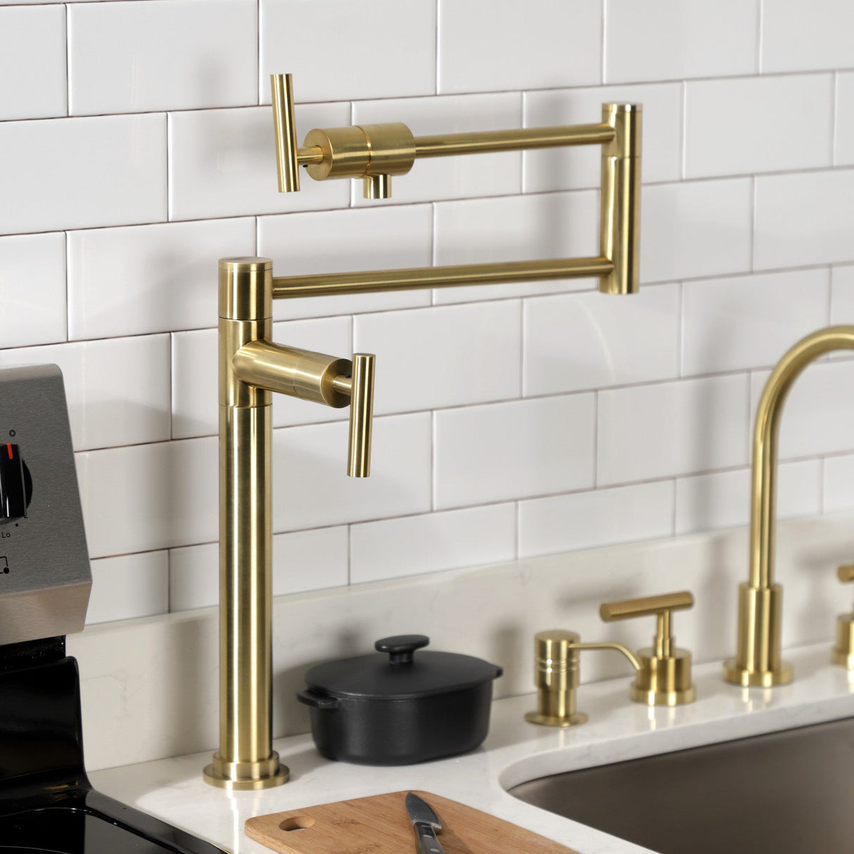 Manhattan KS4707CML Single-Hole Deck Mount Pot Filler, Brushed Brass