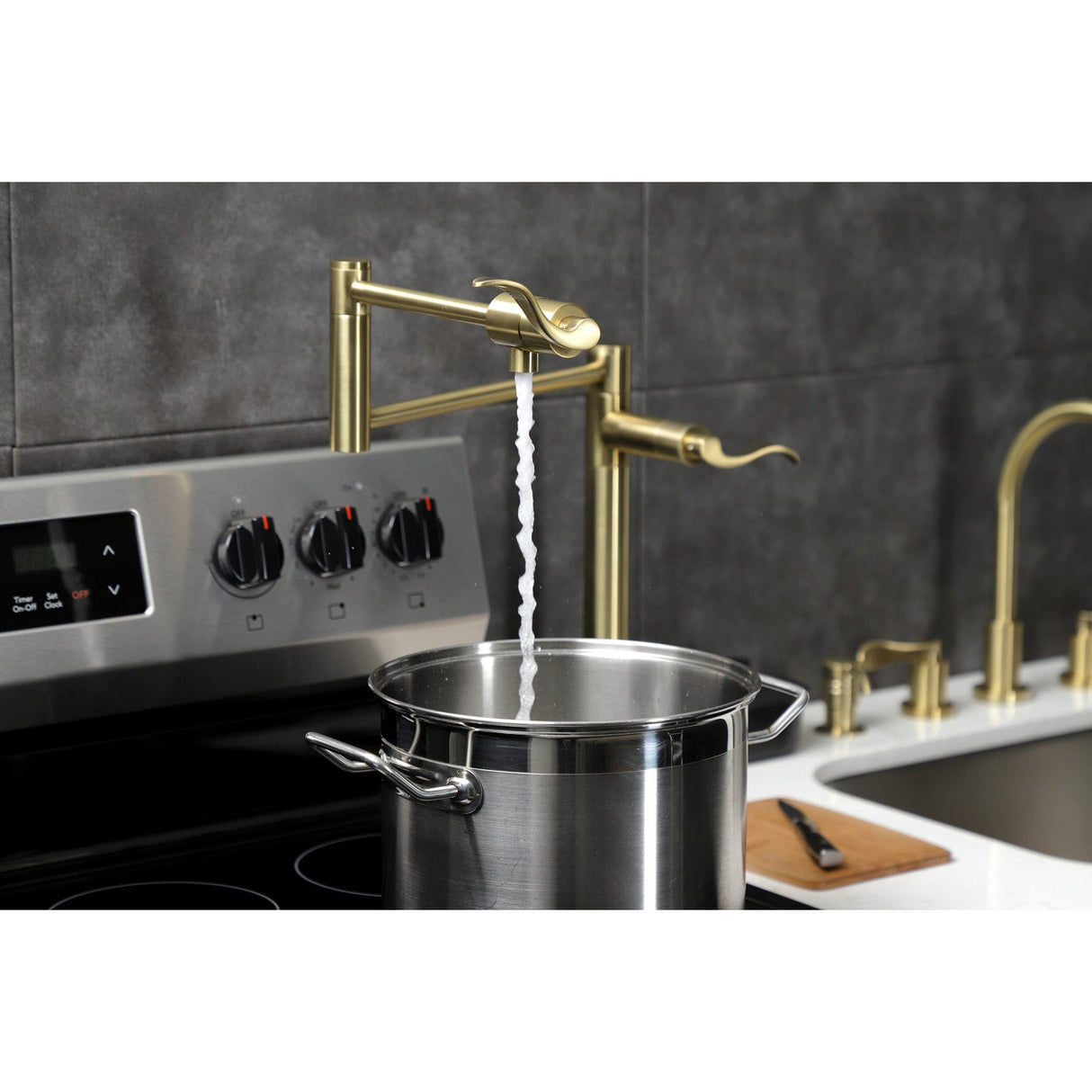 NuWave KS4707DFL Single-Hole Deck Mount Pot Filler, Brushed Brass