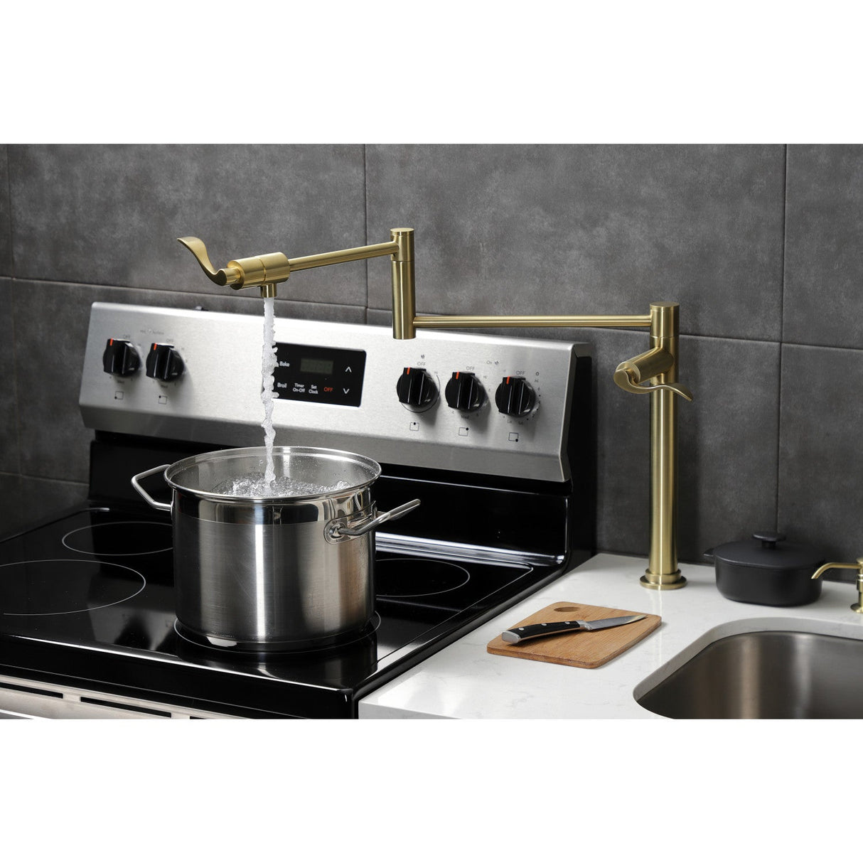 NuWave KS4707DFL Single-Hole Deck Mount Pot Filler, Brushed Brass