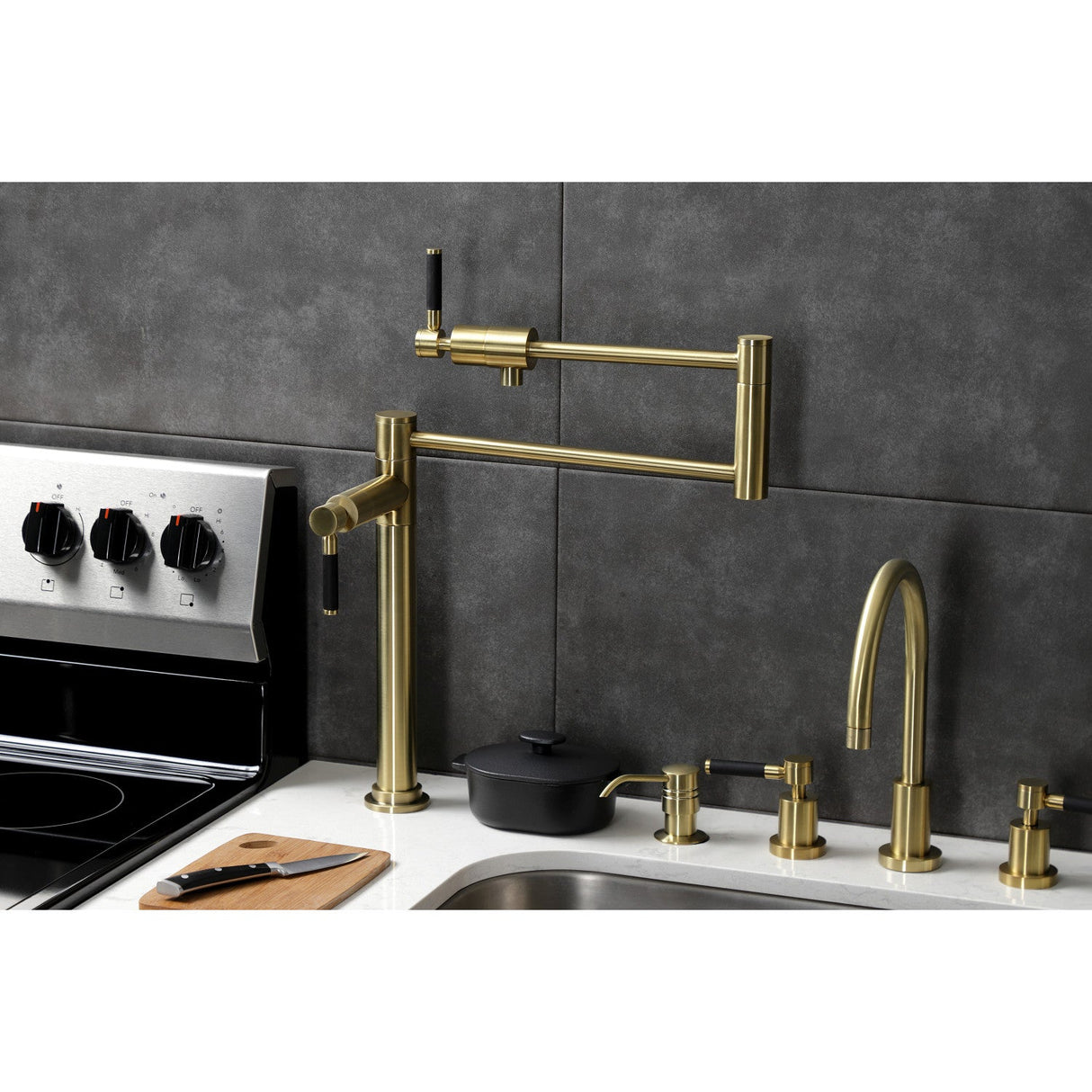 Kaiser KS4707DKL Single-Hole Deck Mount Pot Filler, Brushed Brass