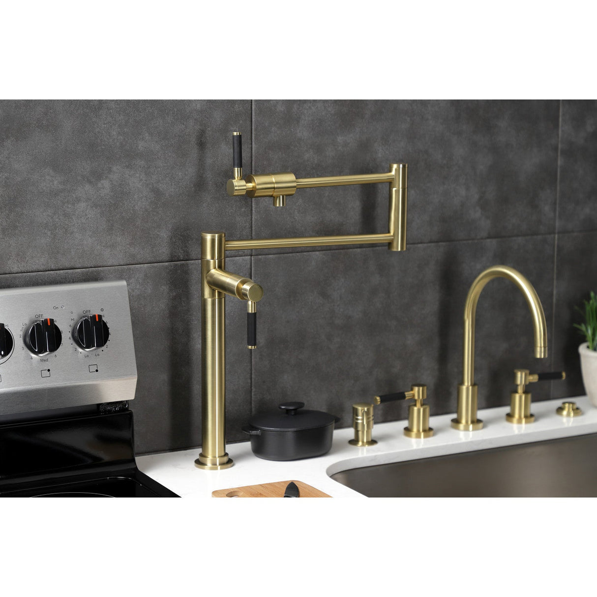 Kaiser KS4707DKL Single-Hole Deck Mount Pot Filler, Brushed Brass