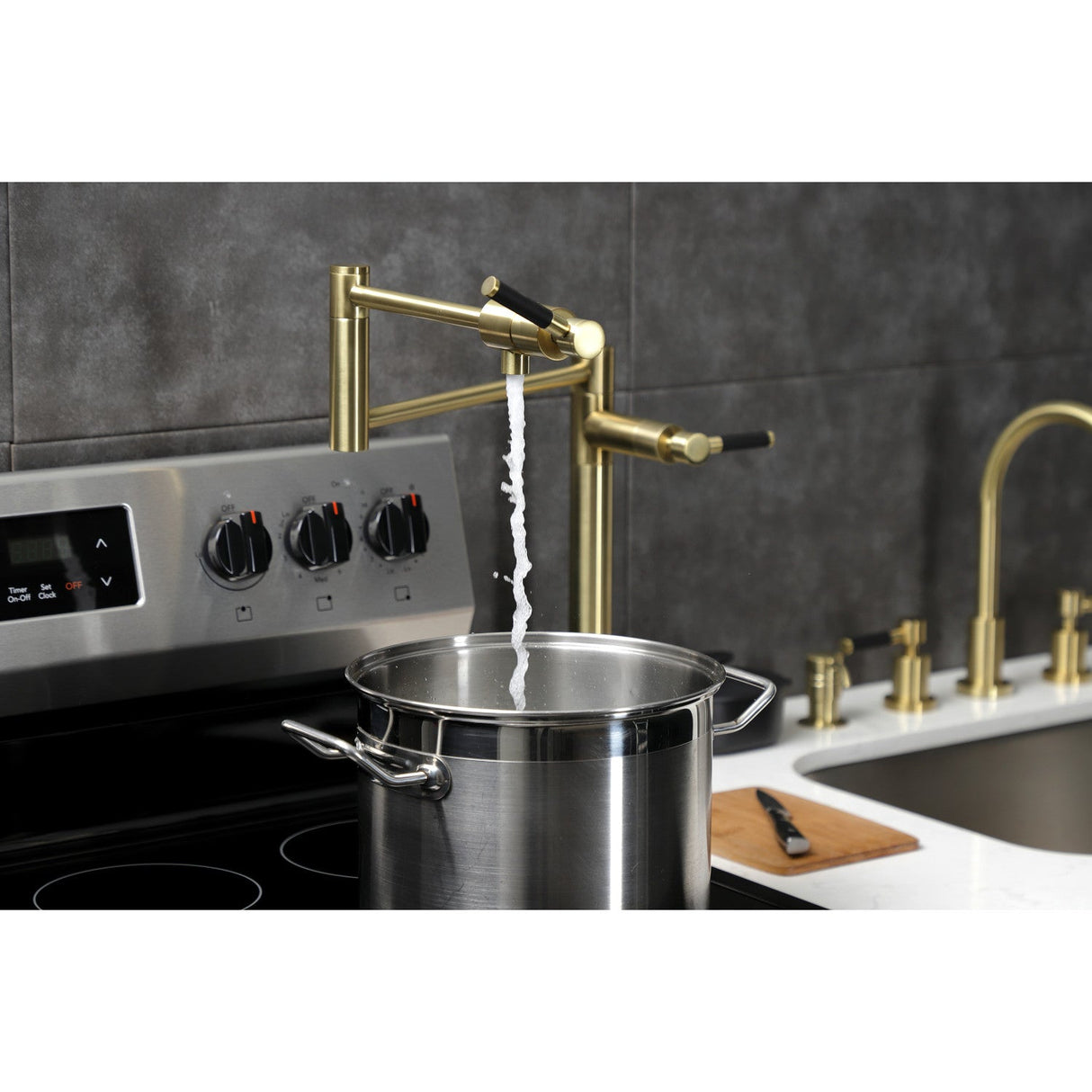 Kaiser KS4707DKL Single-Hole Deck Mount Pot Filler, Brushed Brass