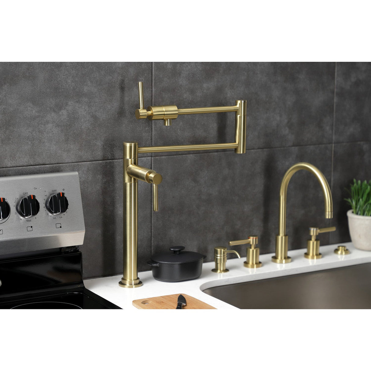 Concord KS4707DL Single-Hole Deck Mount Pot Filler, Brushed Brass