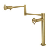 Webb KS4707RKX Two-Handle 1-Hole Deck Mount Pot Filler Faucet with Knurled Handle, Brushed Brass