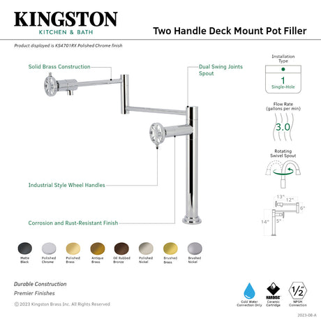 Belknap KS4707RX Two-Handle Deck Mount Pot Filler, Brushed Brass