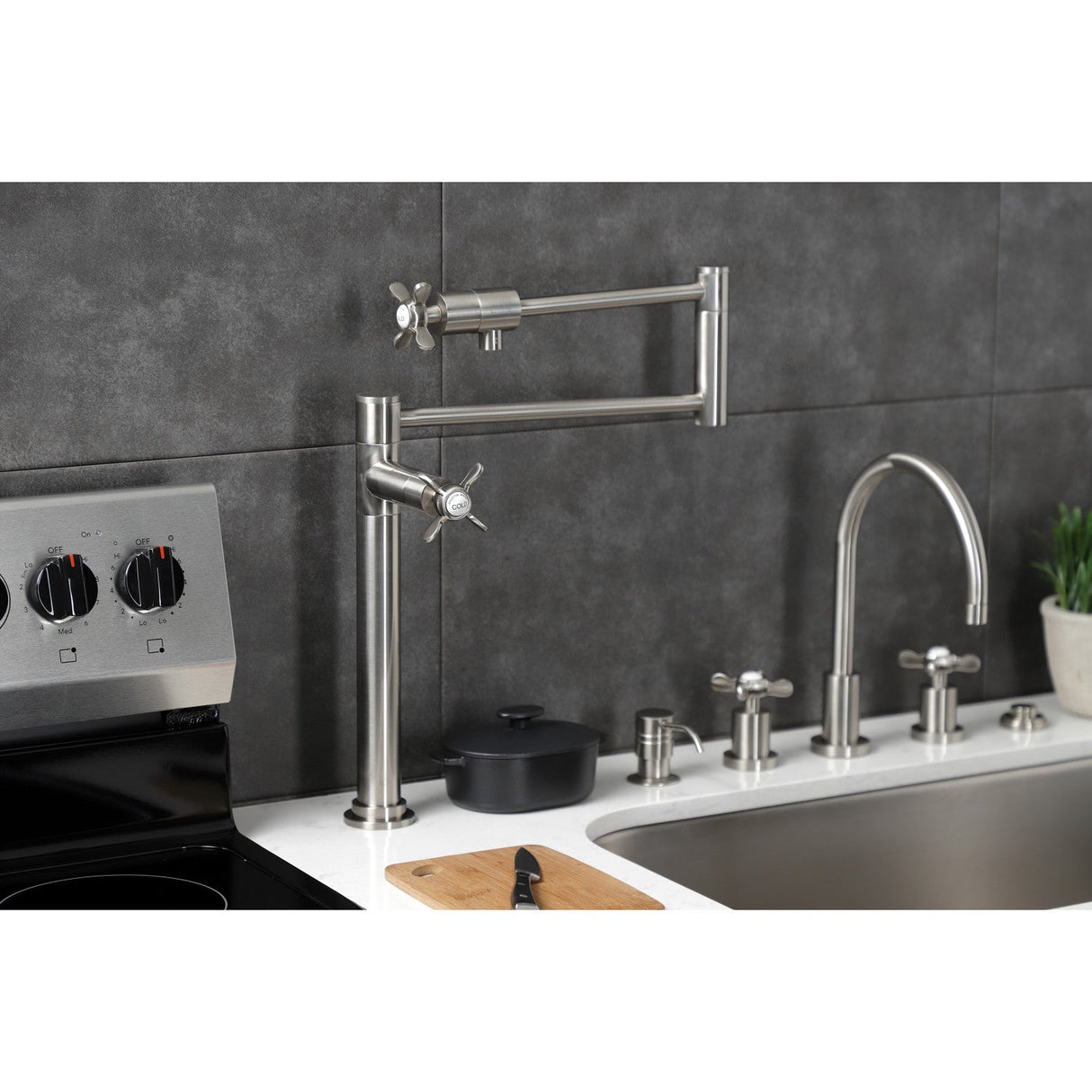 Essex KS4708BEX Single-Hole Deck Mount Pot Filler, Brushed Nickel