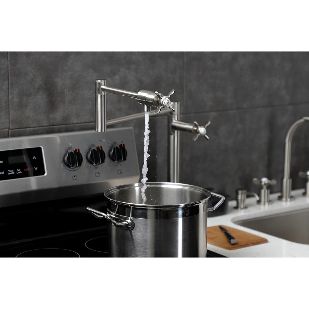 Essex KS4708BEX Single-Hole Deck Mount Pot Filler, Brushed Nickel