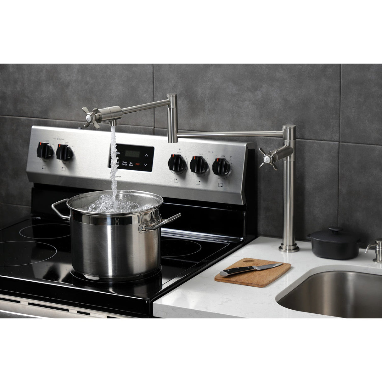Essex KS4708BEX Single-Hole Deck Mount Pot Filler, Brushed Nickel