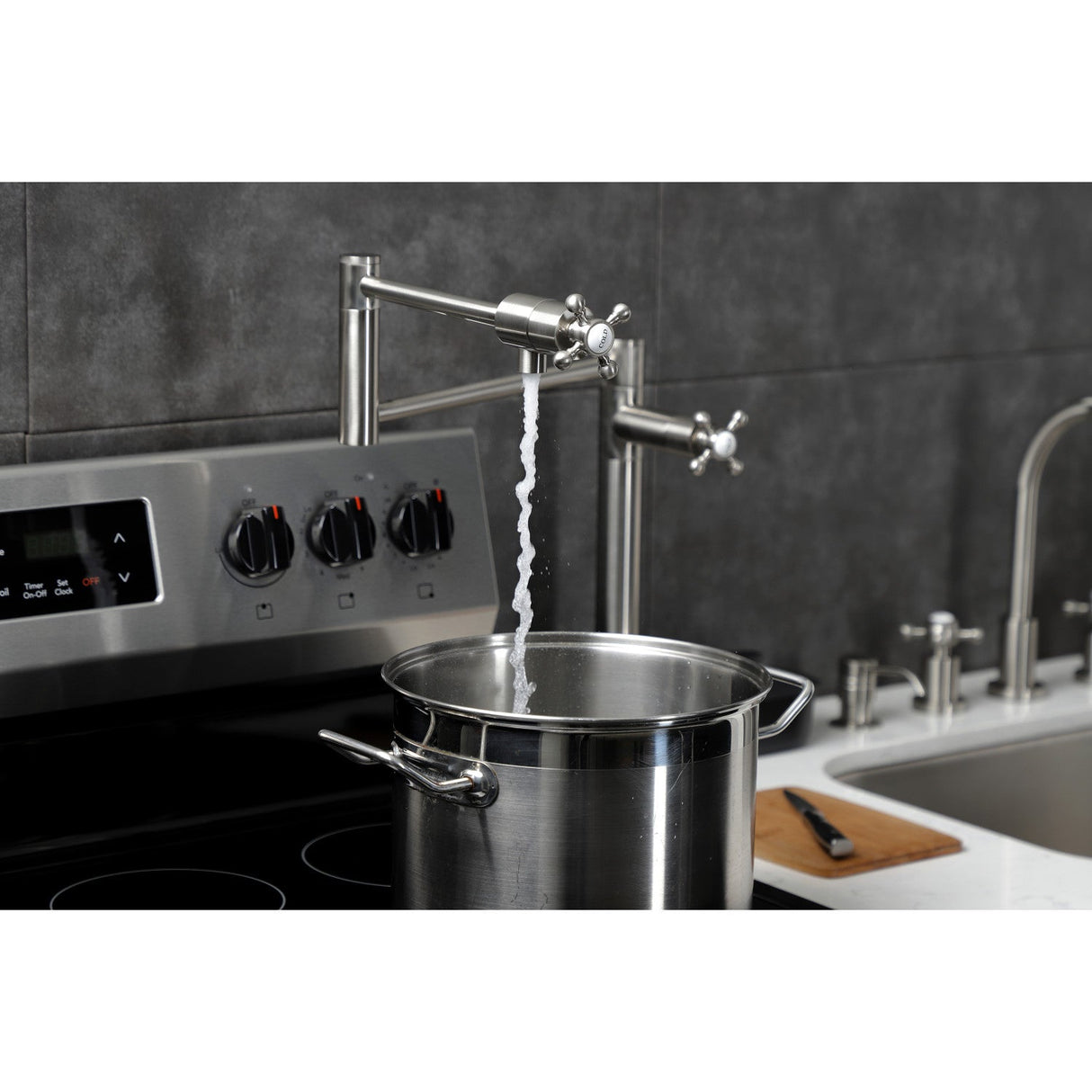 Metropolitan KS4708BX Single-Hole Deck Mount Pot Filler, Brushed Nickel